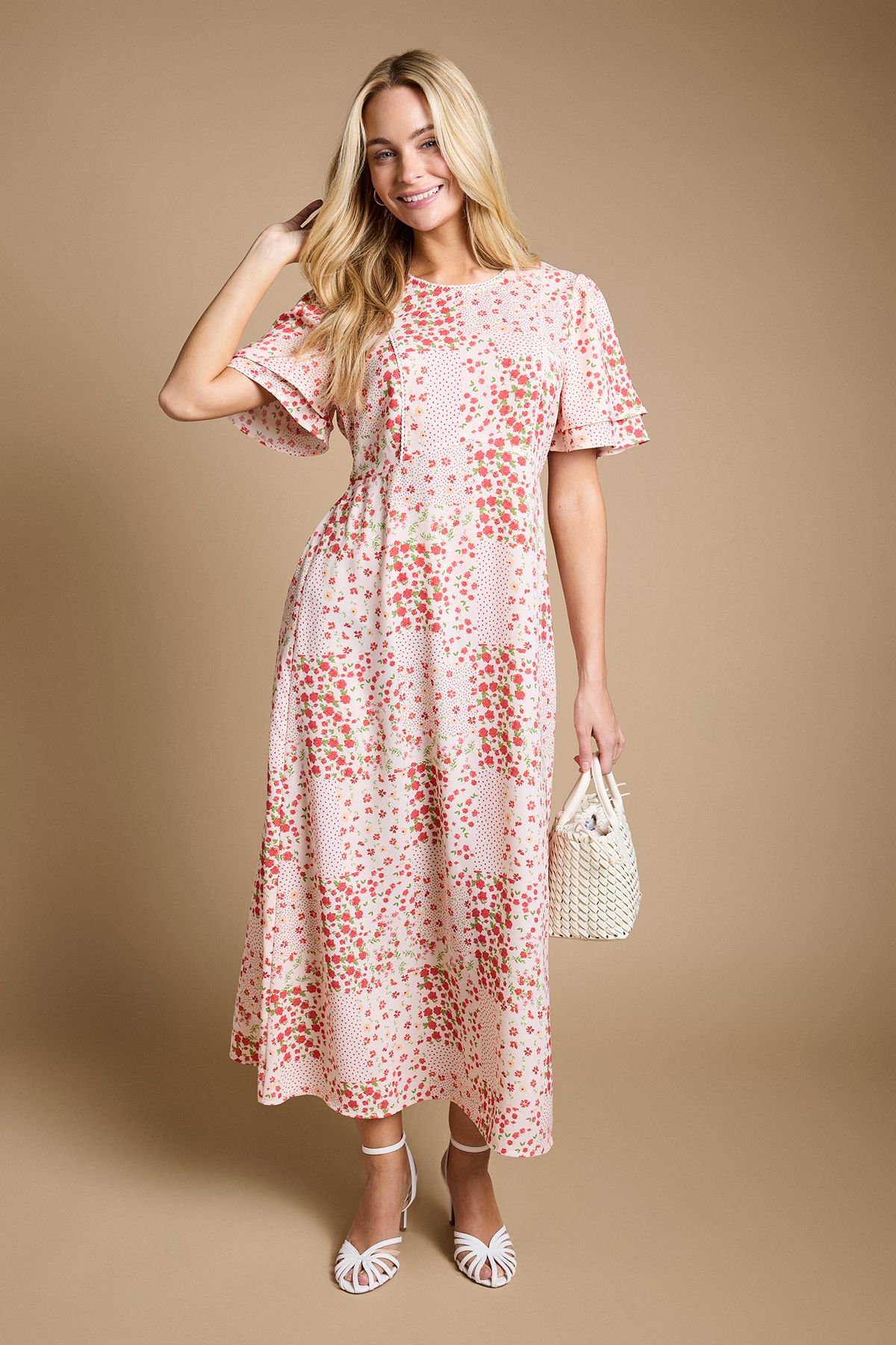 Dorothy Perkins Angel Sleeve Seam Detail Midi Dress Floral