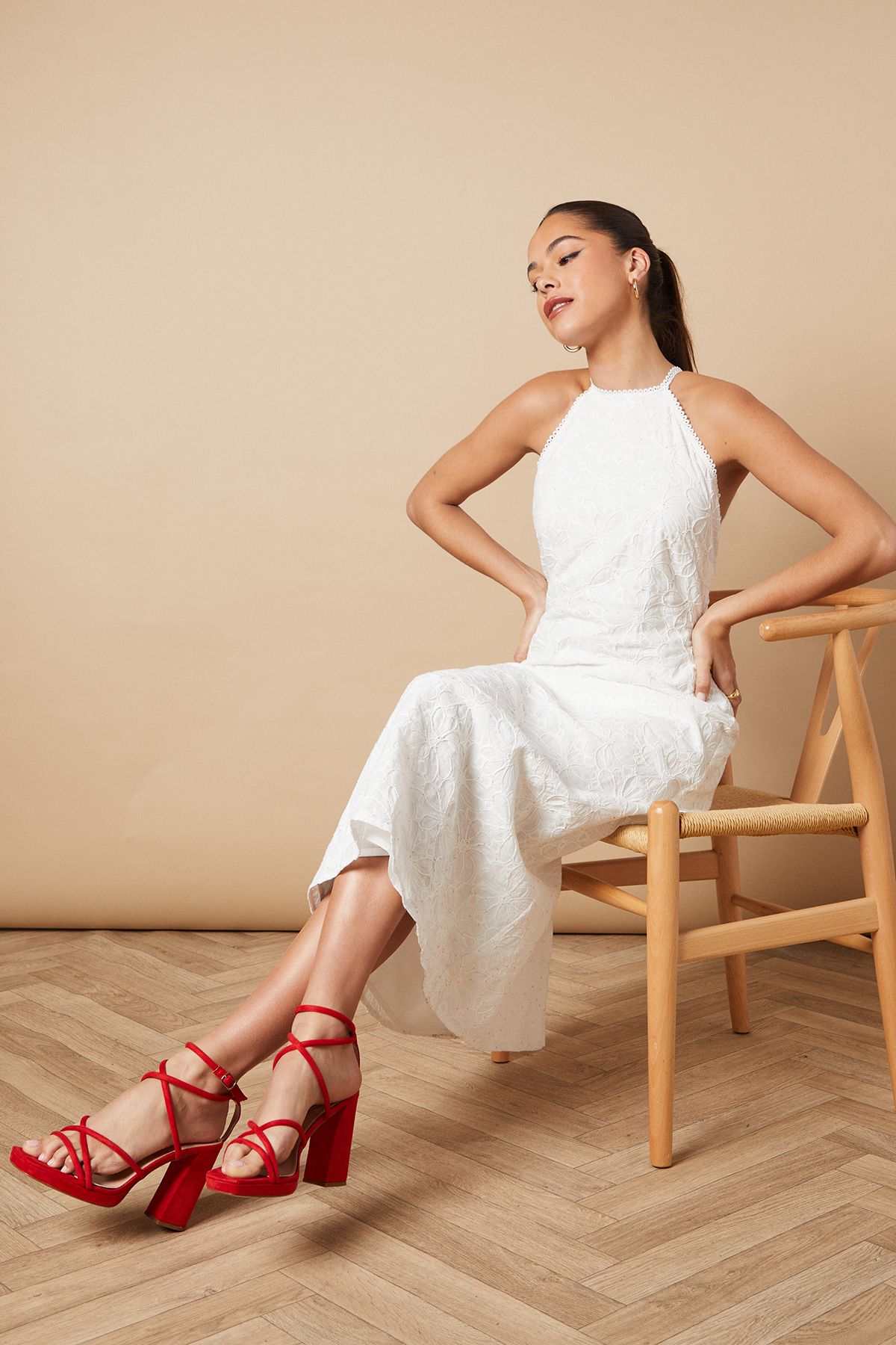 Oasis Evristine Faux Suede Strappy Platform Block Heel Sandals Red image 2