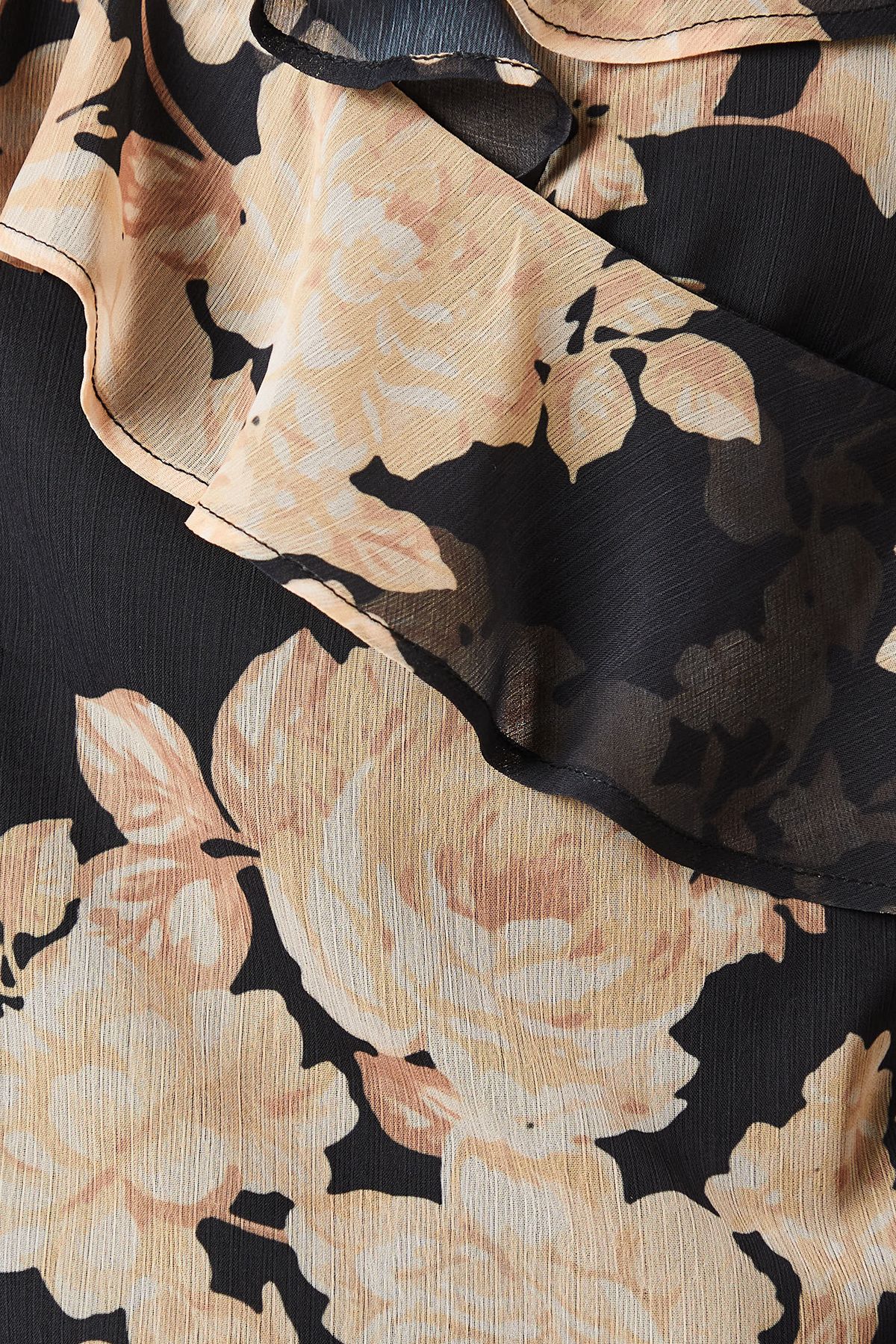 Dorothy Perkins Ochre Floral Chiffon Ruffle Neckline Long Sleeve Blouse Black image 5