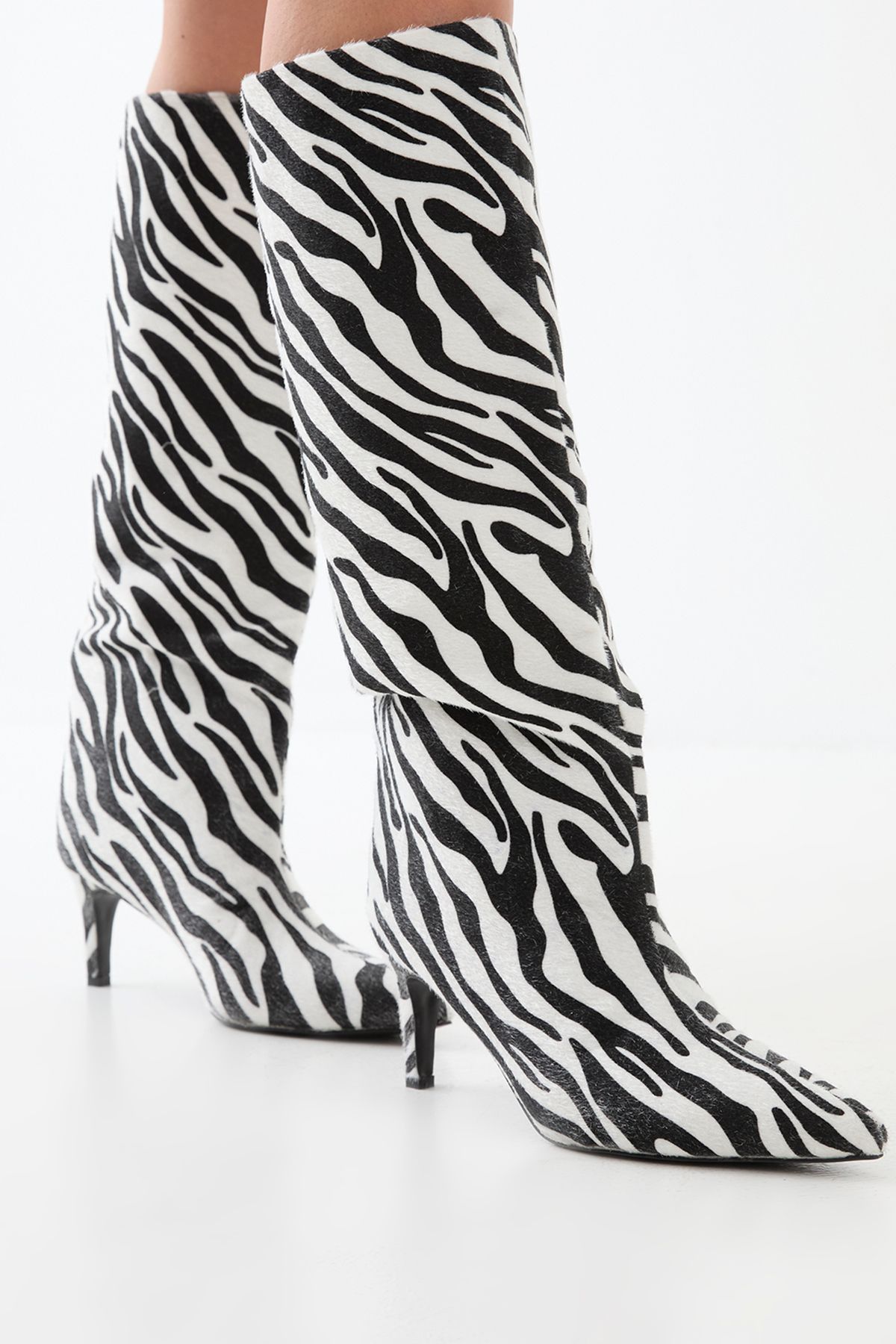 MissPap Zebra Print Mid Heel Knee High Boots Zebra image 1