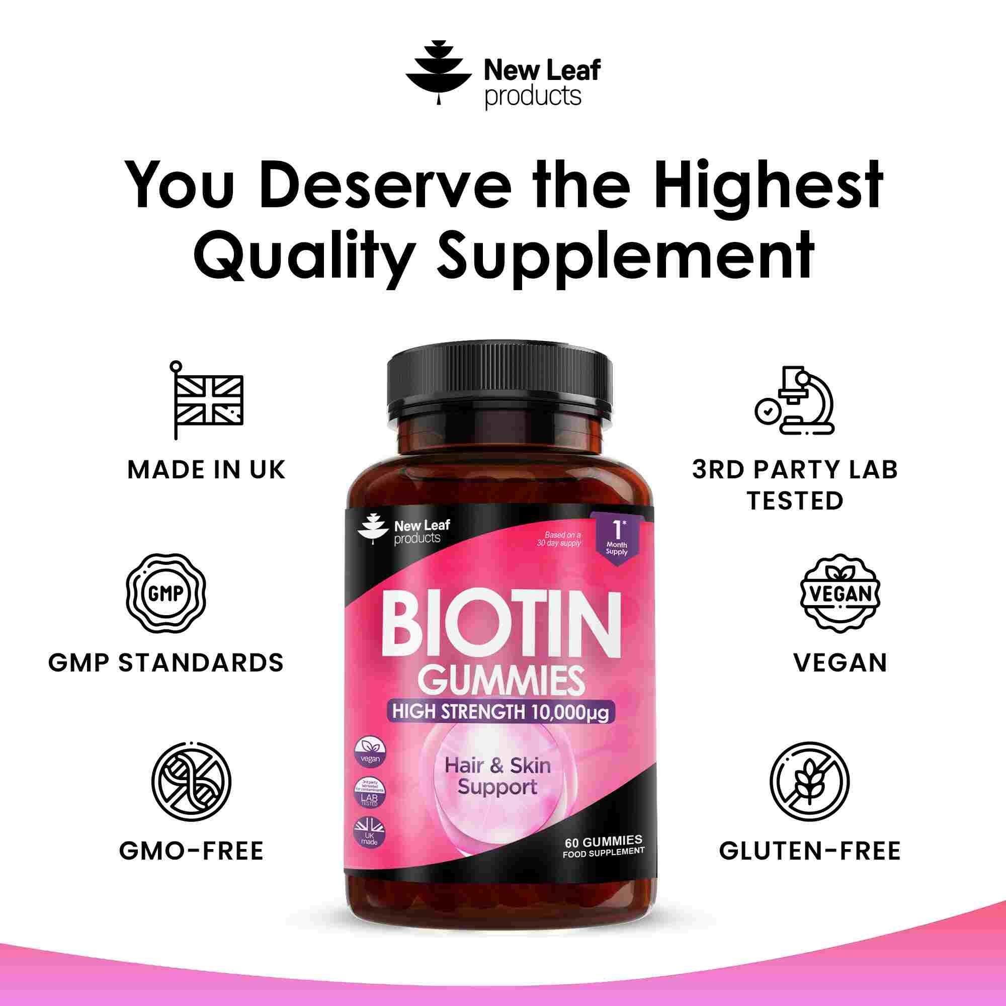 New leaf health Biotin 10,000µg Vegan Gummies For Beauty, Hair, Skin & Nails image 5