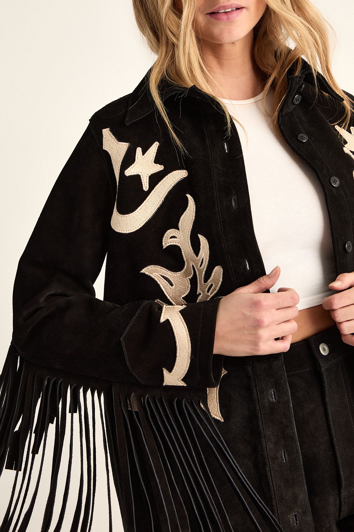 NastyGal Real Suede Embroidered Western Shirt Black image 3