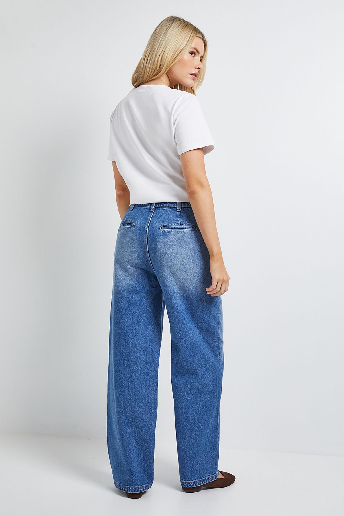 Dorothy Perkins Wide Leg High Waist Denim Jeans Mid Wash image 3