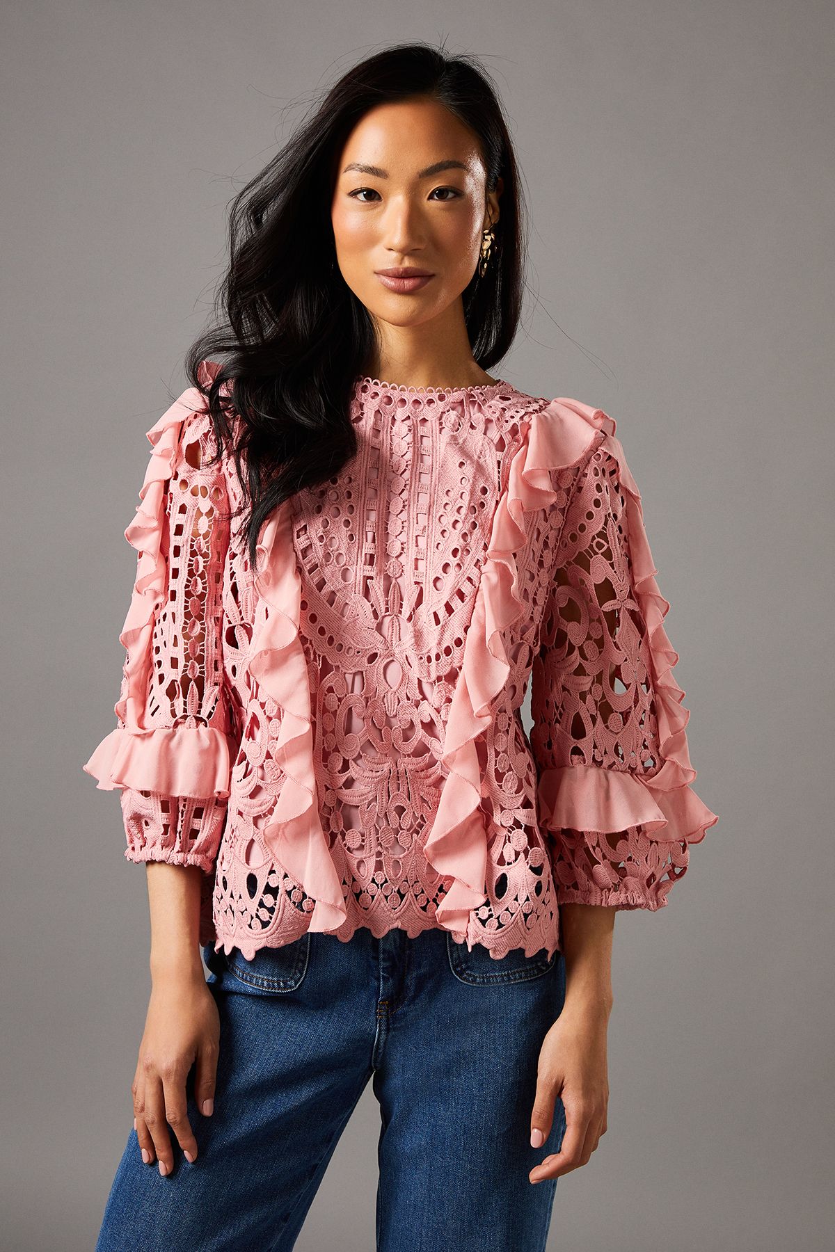 Coast Lace Frill Sleeve Top Blush image 1