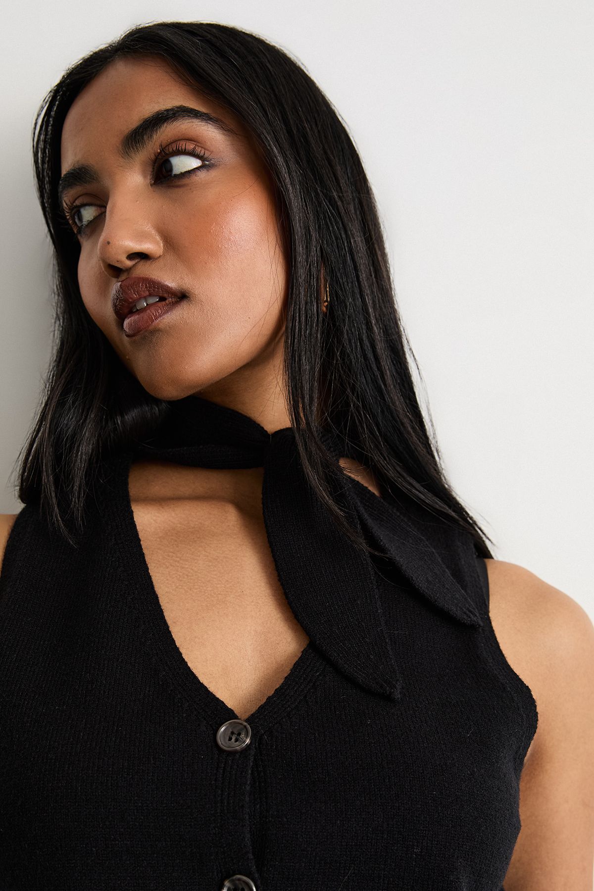 Warehouse Tie Neck Knitted Vest Black image 4