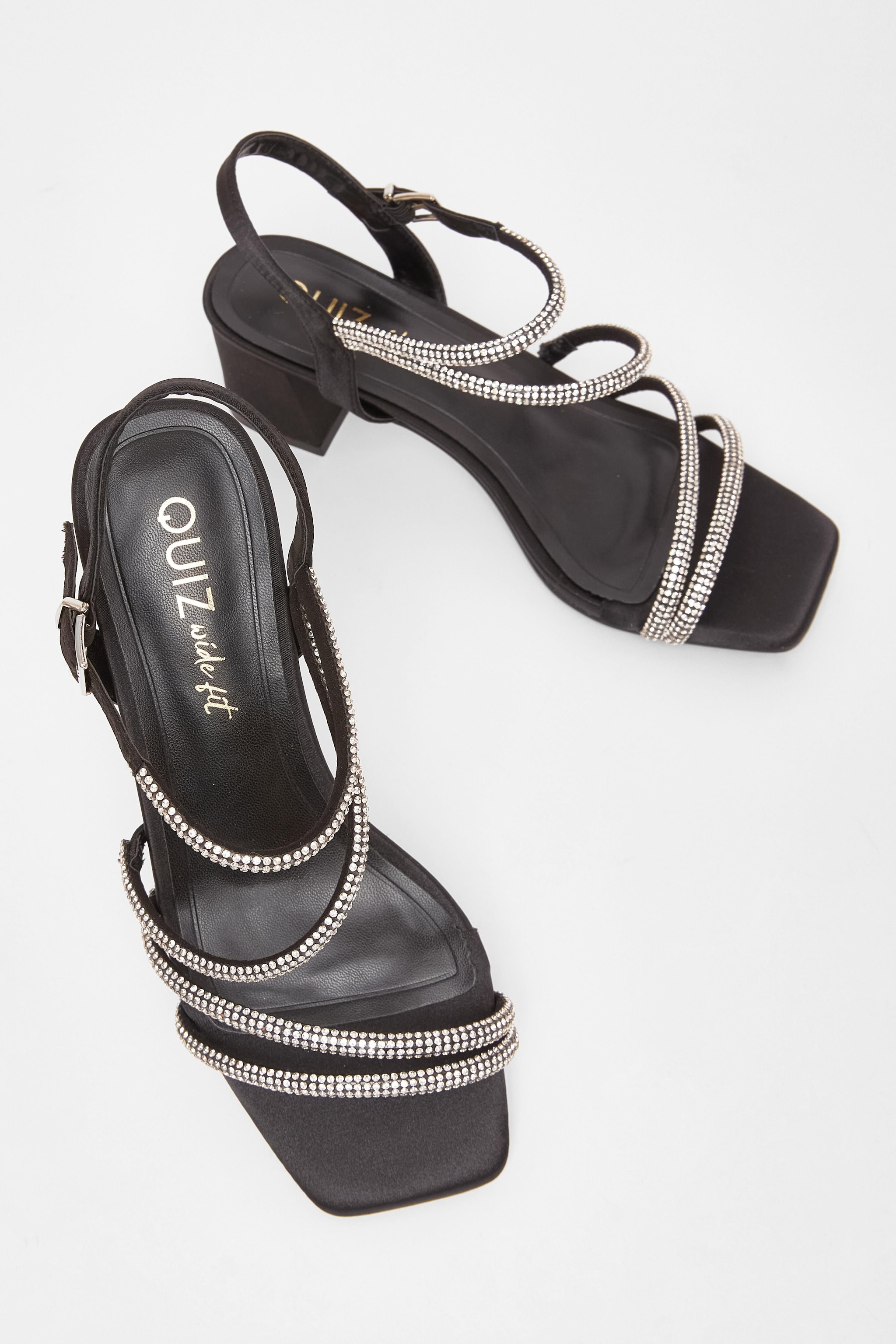 Quiz Black Wide Fit Diamante Block Heels image 2