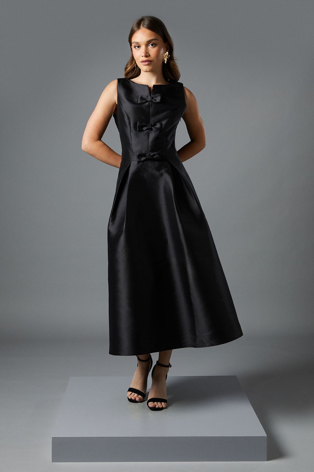 Coast Bow Detail Full Skirt Midi Dress Black image 1