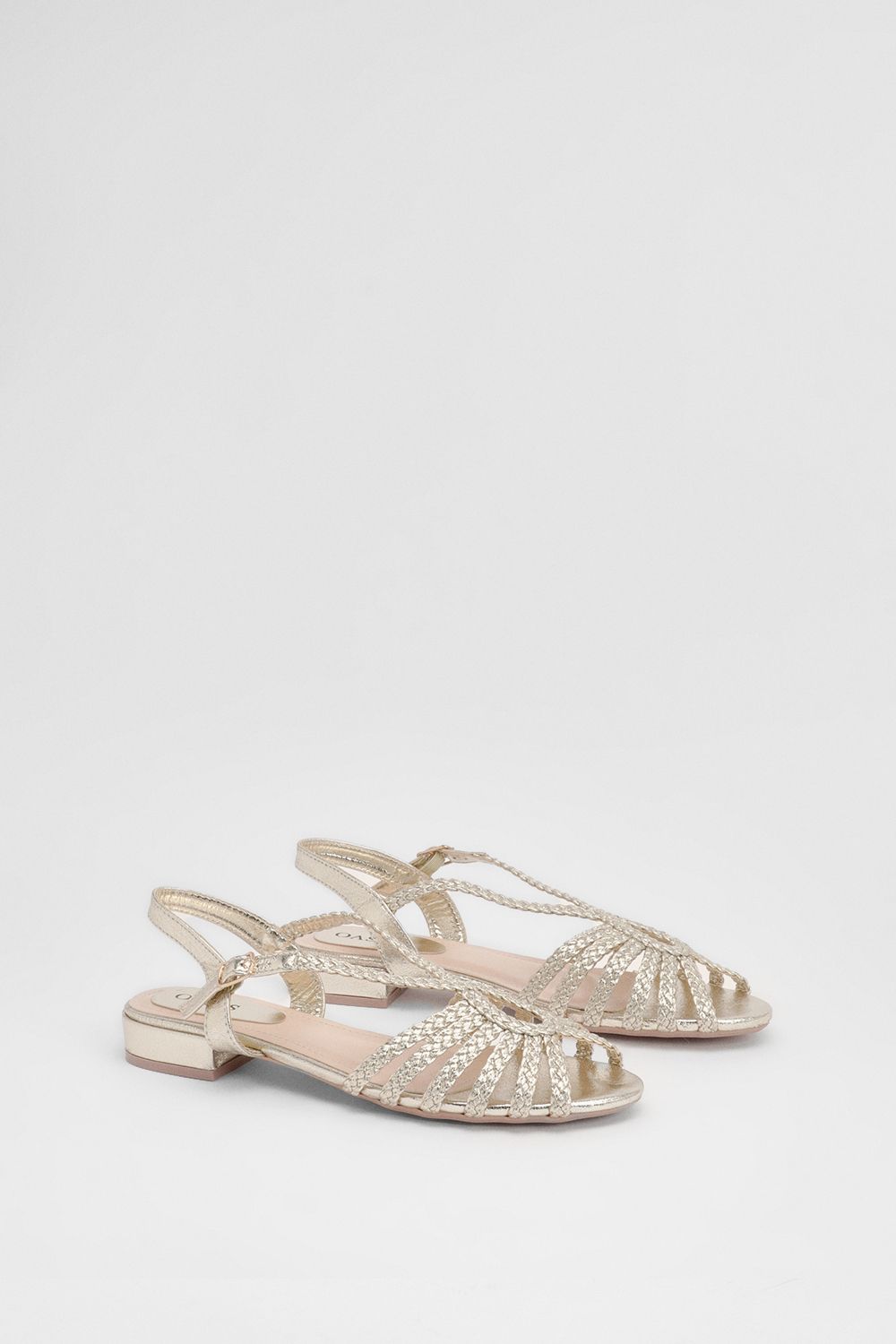 Oasis Lulu Plaited Open Toe Low Heel Sandals Gold