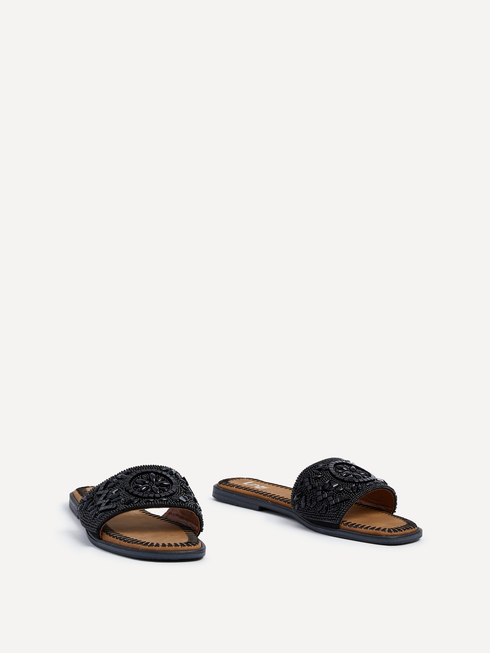 Linzi Aloha Black Beaded Flat Slider Sandal image 3