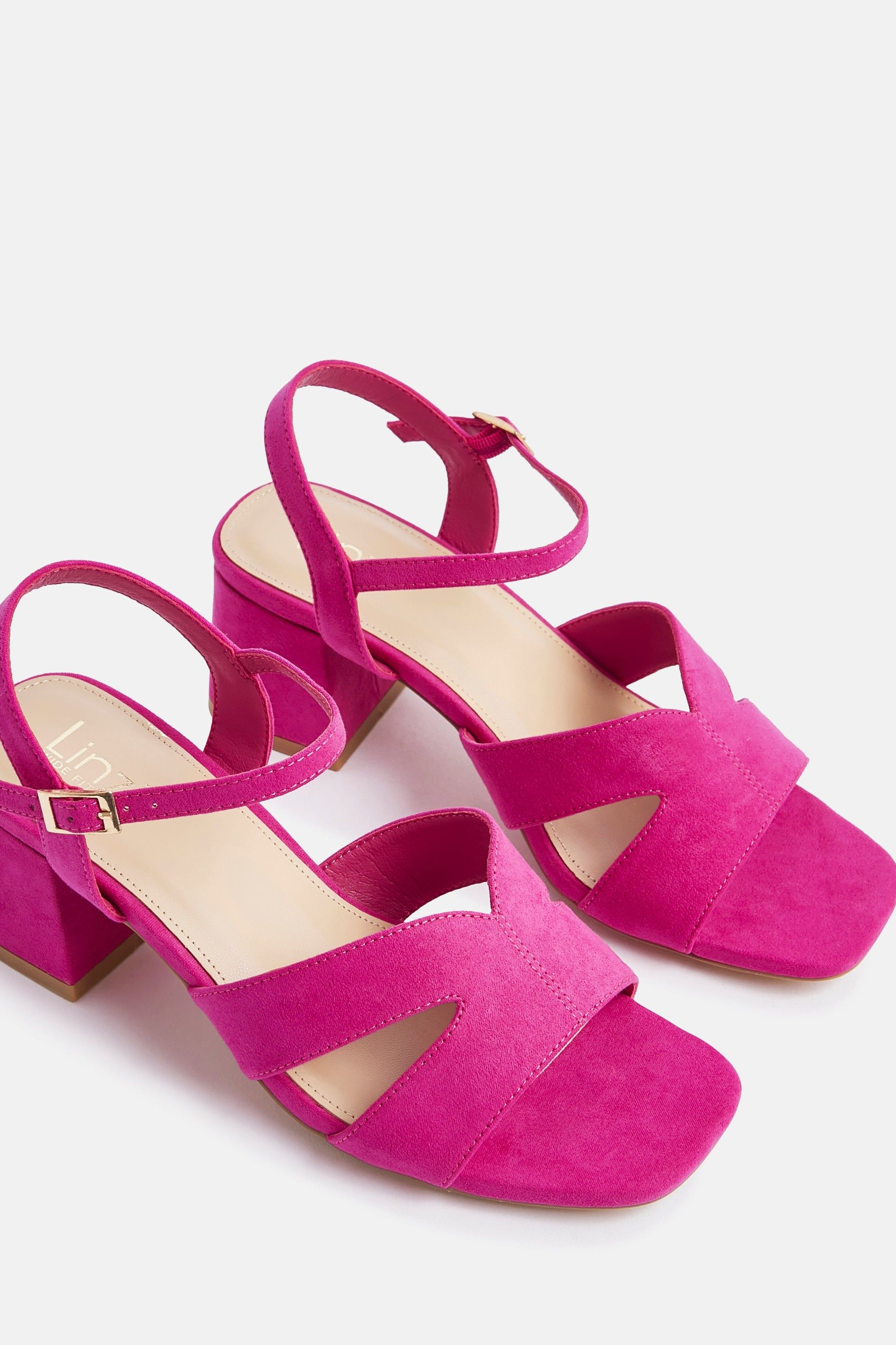 Linzi Empire Wide Fit Fuchsia Faux Suede Link Detail Block Heels image 5
