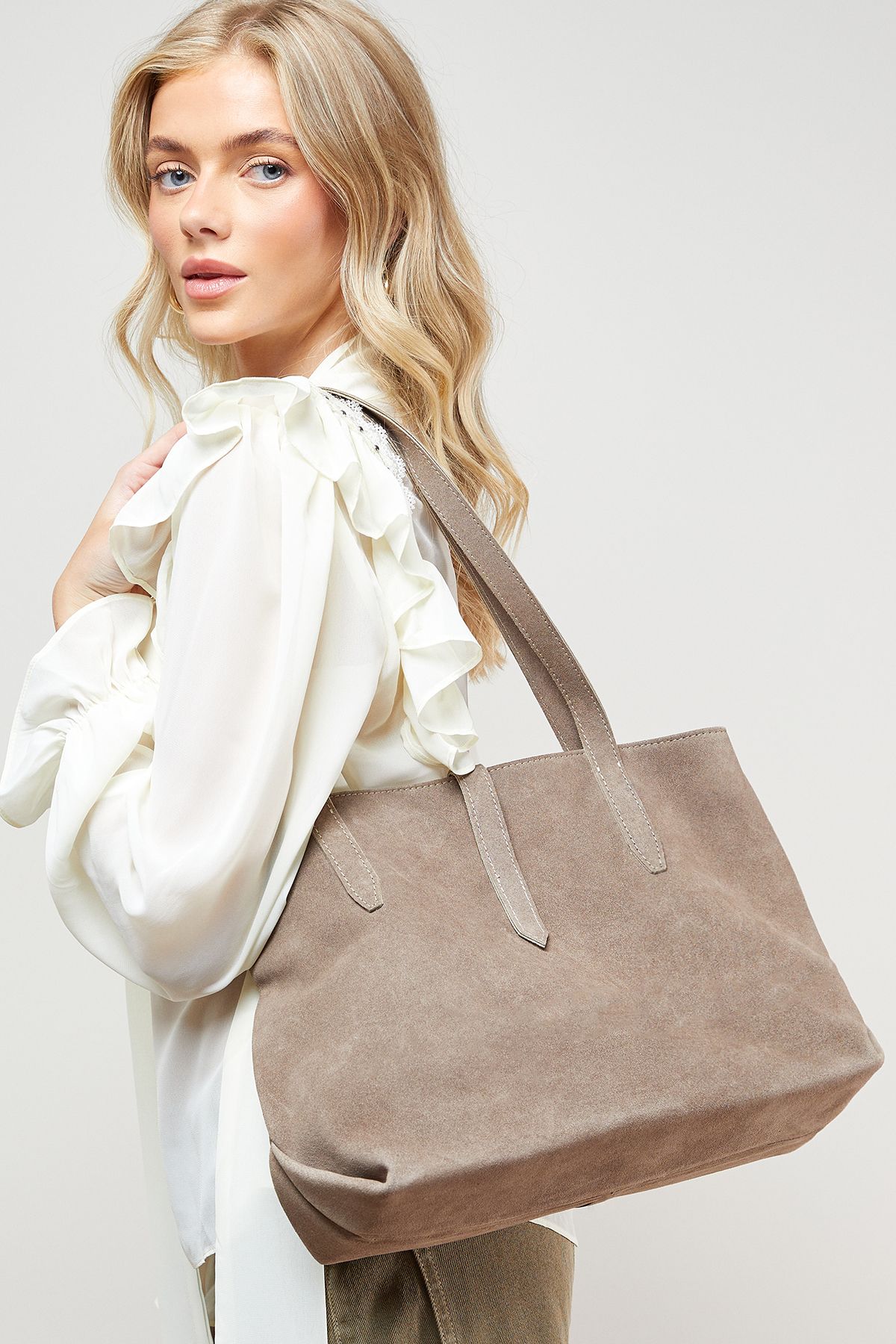 Oasis Esty Suede Tote Bag Taupe image 1