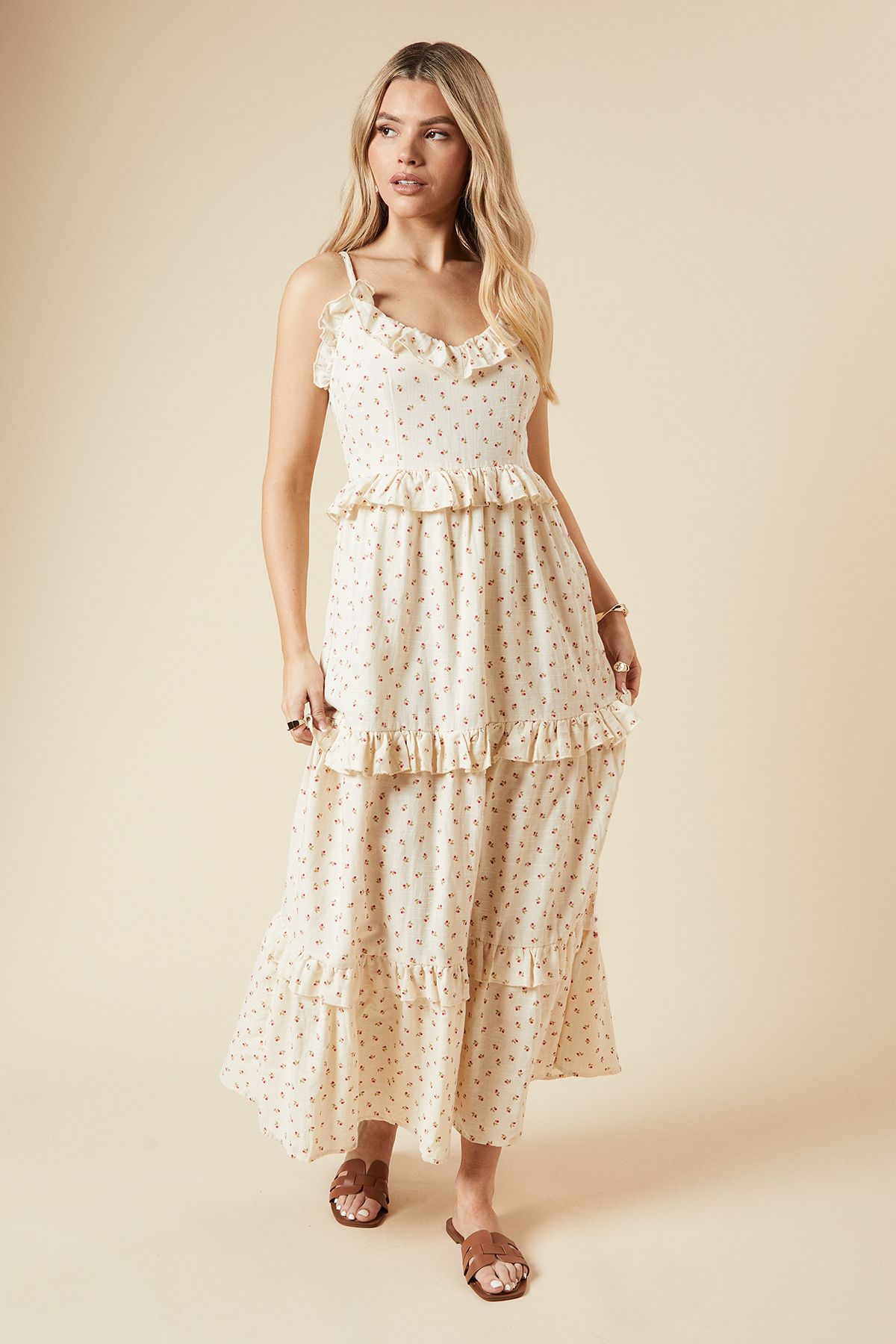 Dorothy Perkins Floral Strappy Midi Dress Ivory image 1