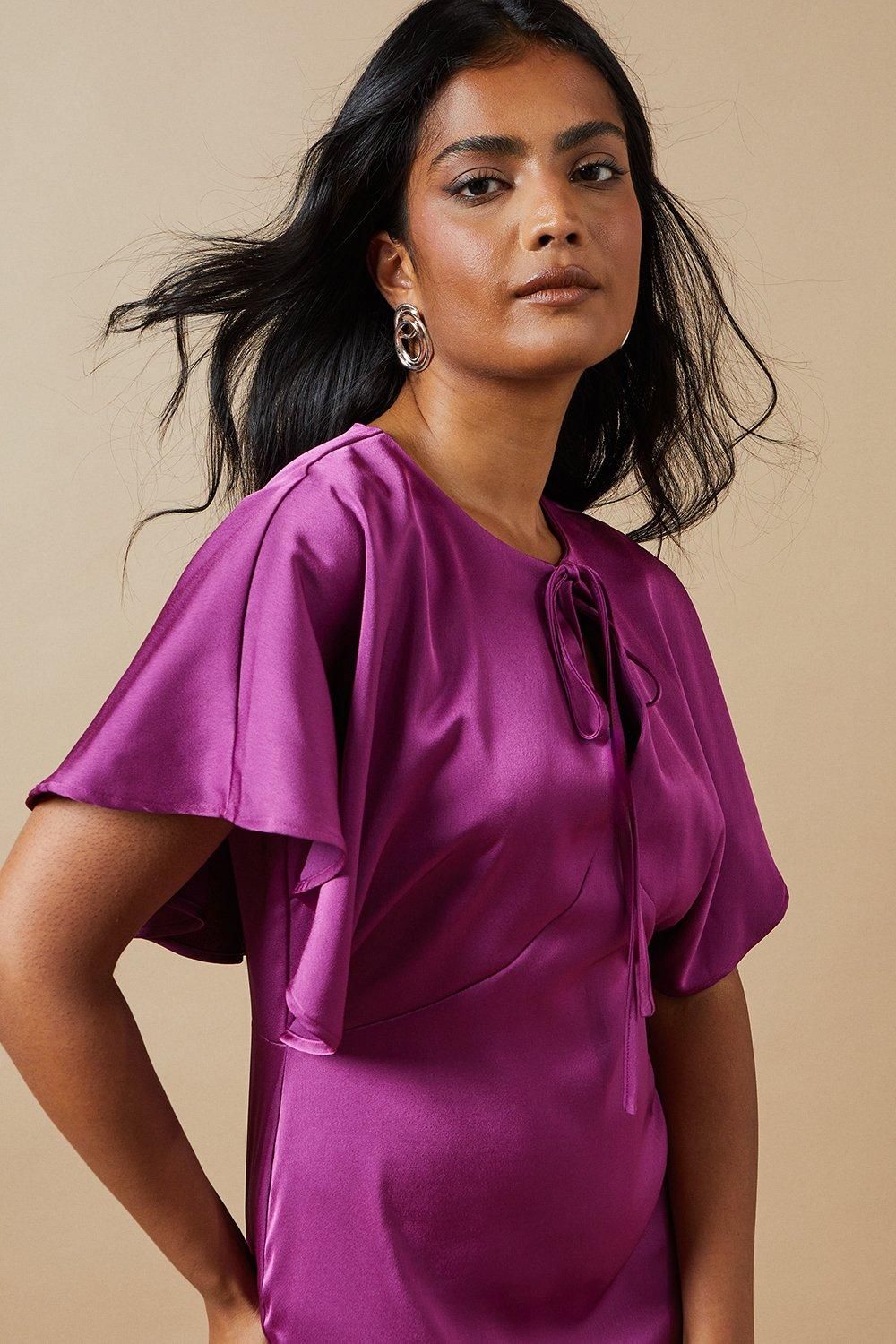 Oasis Occasion Tie Neck Satin Midi Dress Purple image 4