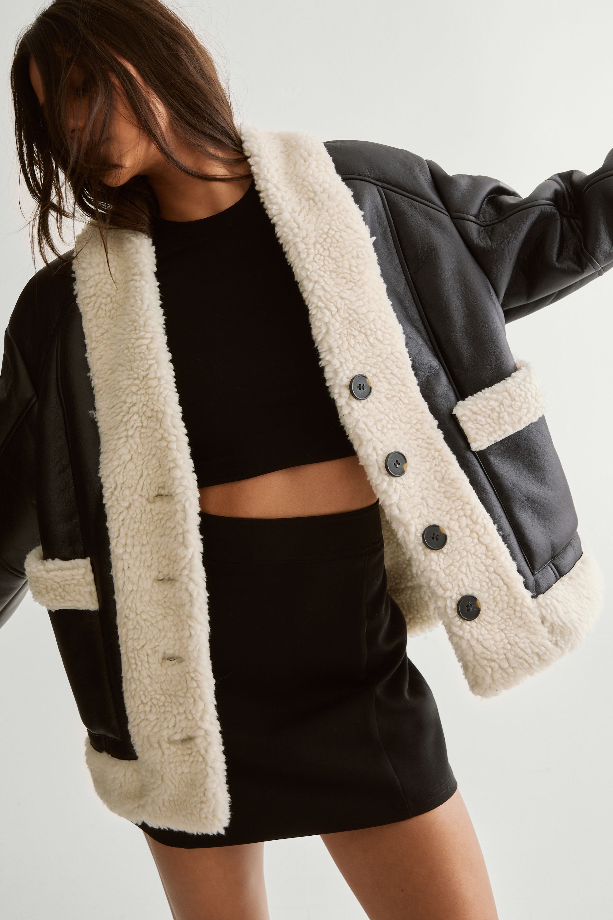 NastyGal Borg Bonded 80s Aviator Jacket Black image 5