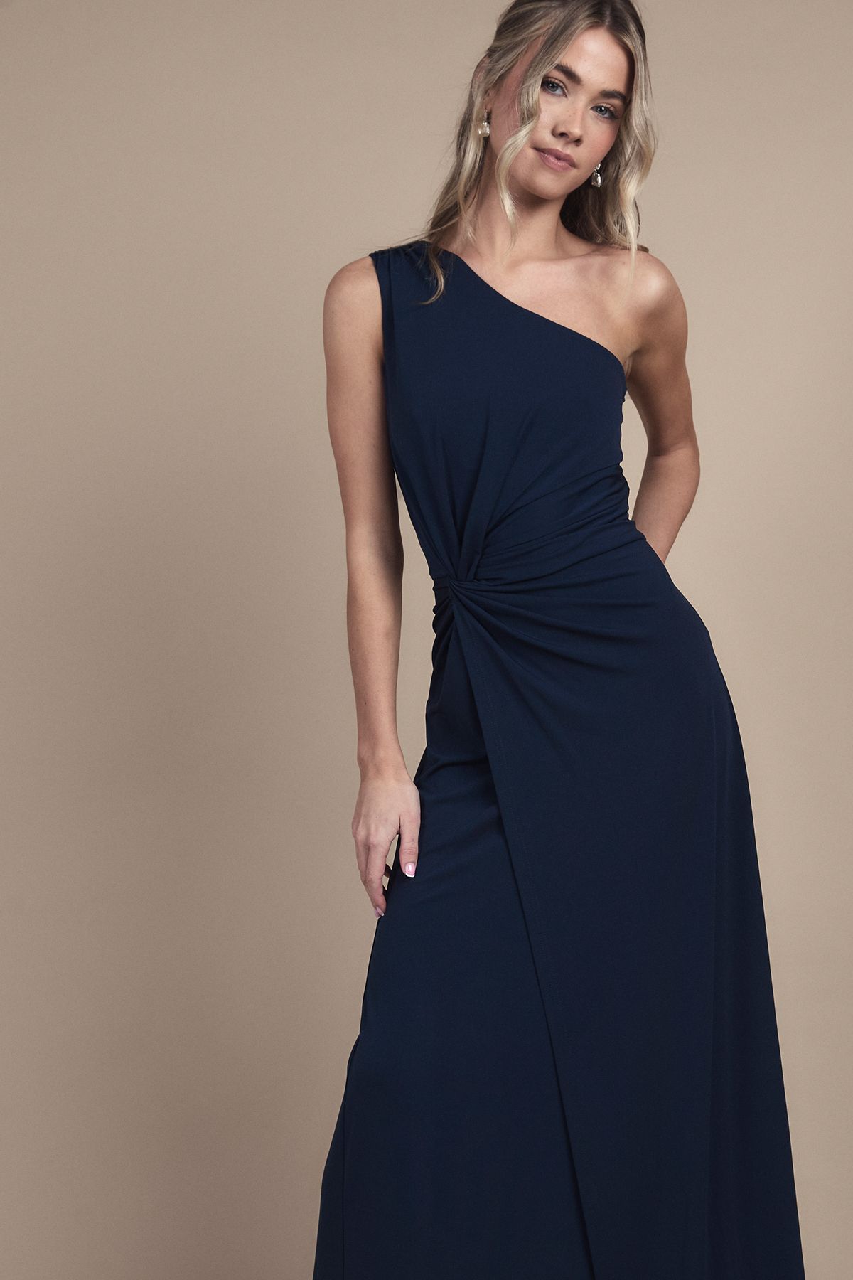 Coast Teen Coast Jersey One Shoulder Twist Detail Bridesmaid Dress Navy image 4
