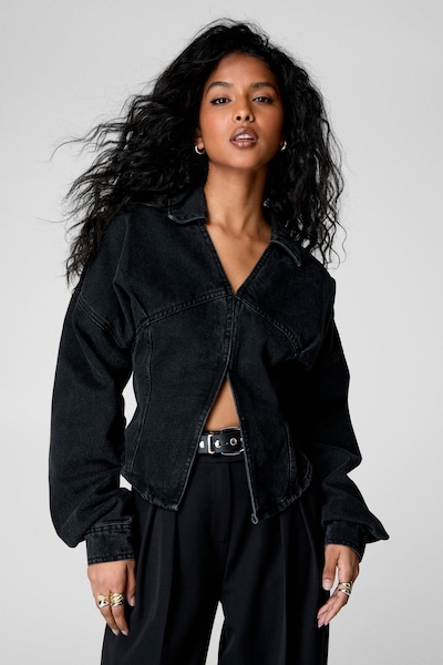 NastyGal Denim Corset Shirt Washed Black