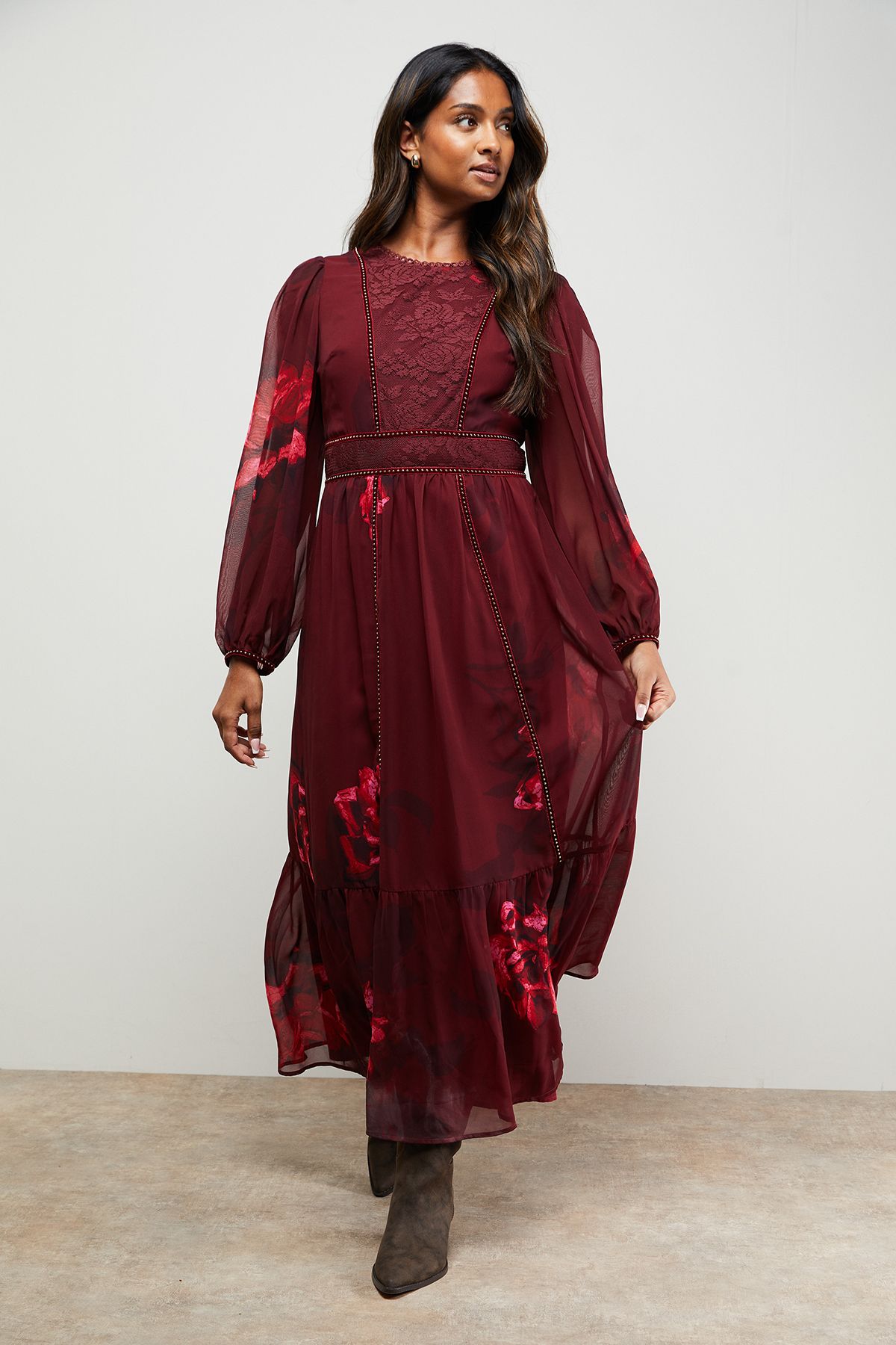 Oasis Velvet Stud Trim Midi Dress Multi image 1