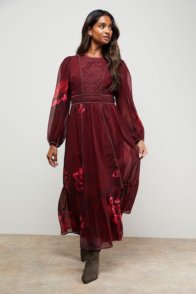 Oasis Velvet Stud Trim Midi Dress Multi