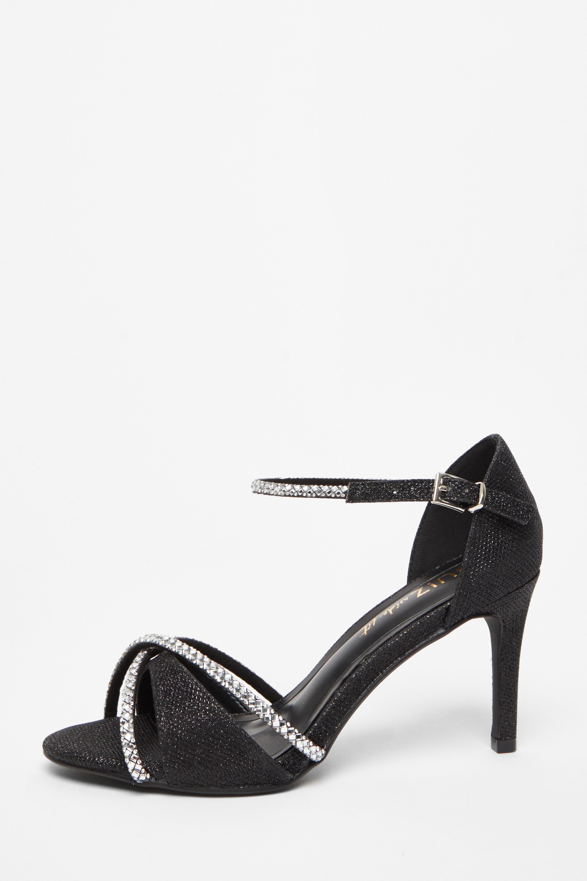 Quiz Black Wide Fit Diamante Heels image 3