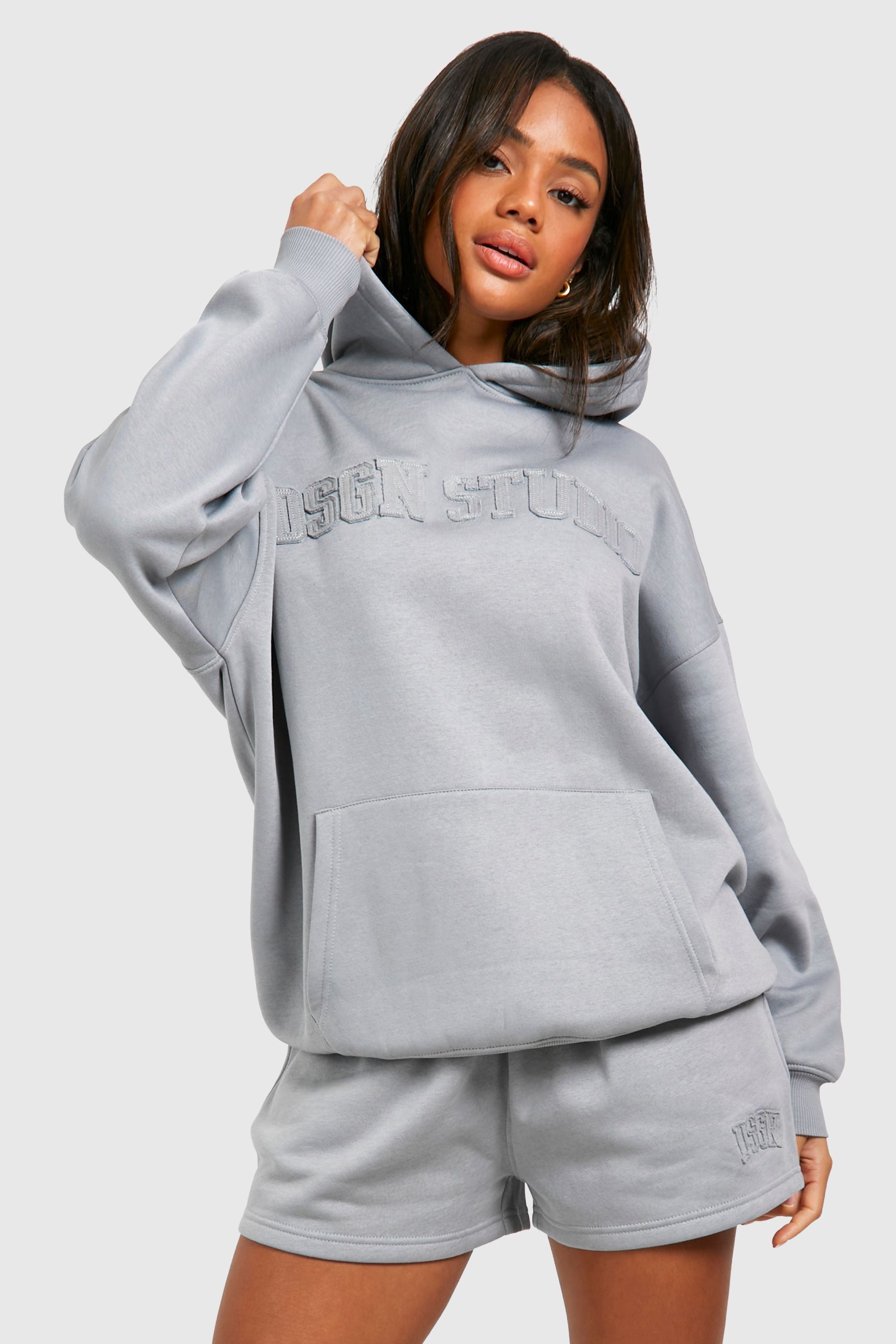 DSGN Studio DSGN Studio Self Fabric Applique Oversized Hoodie Light Blue image 3