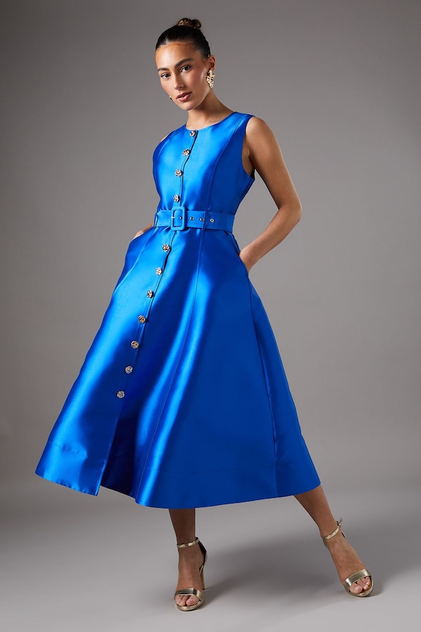 Coast Button Through Belted Prom Dress Cobalt