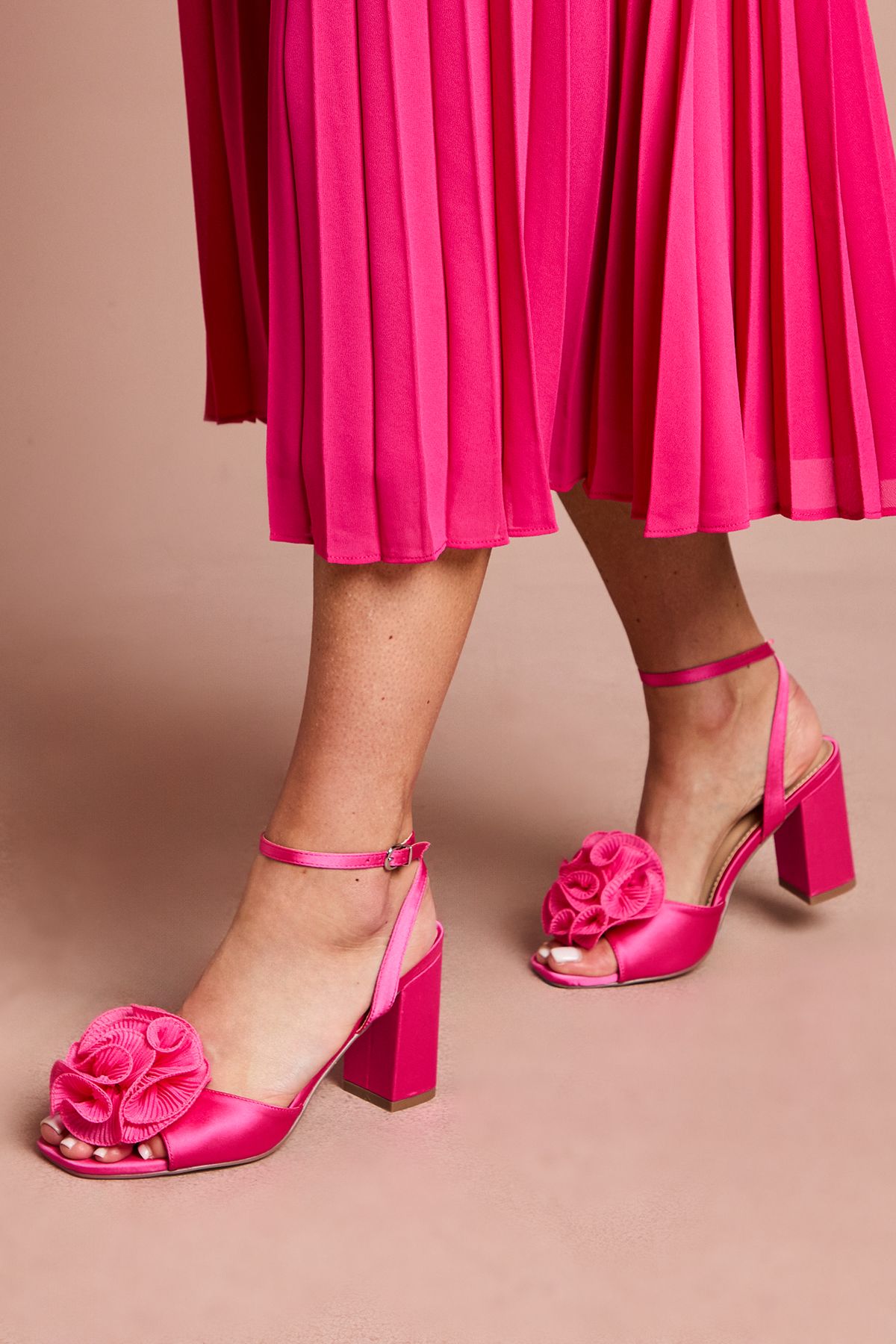 Coast Paloma Corsage Detail High Block Heeled Sandals Pink image 1