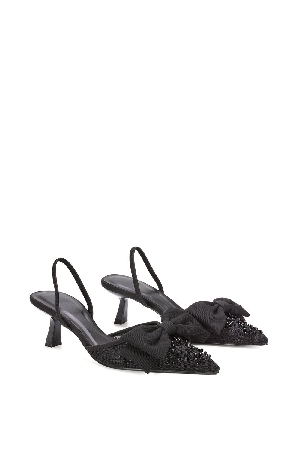 XY London 'Sara' Embroidered Mesh Pointed Toe Slingback Heels With Bow image 3