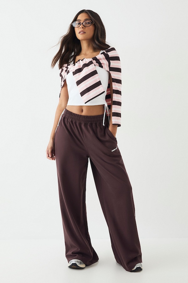 DSGN Studio DSGN Studio Piping Detail Mid Rise Wide Leg Jogger Chocolate