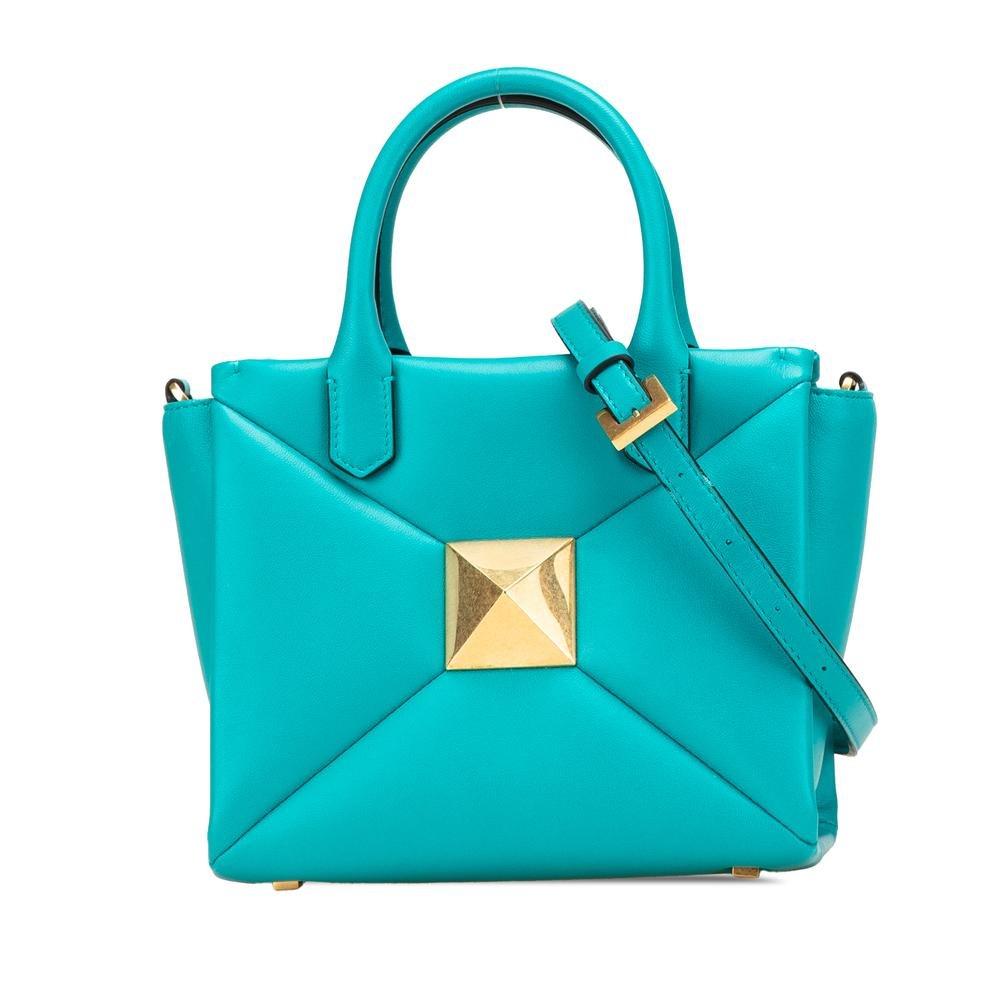 Valentino Preloved Top Handle Leather Handbag Wo - Blue Satchel image 1