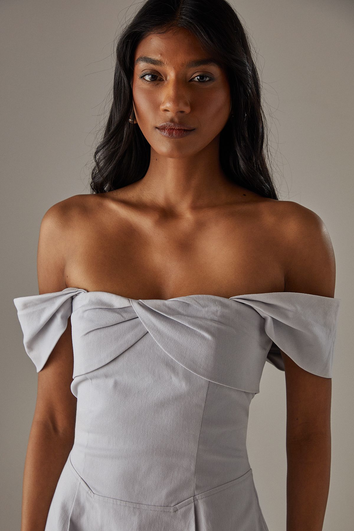 Warehouse Twist Bandeau Column Dress Ice Grey image 5