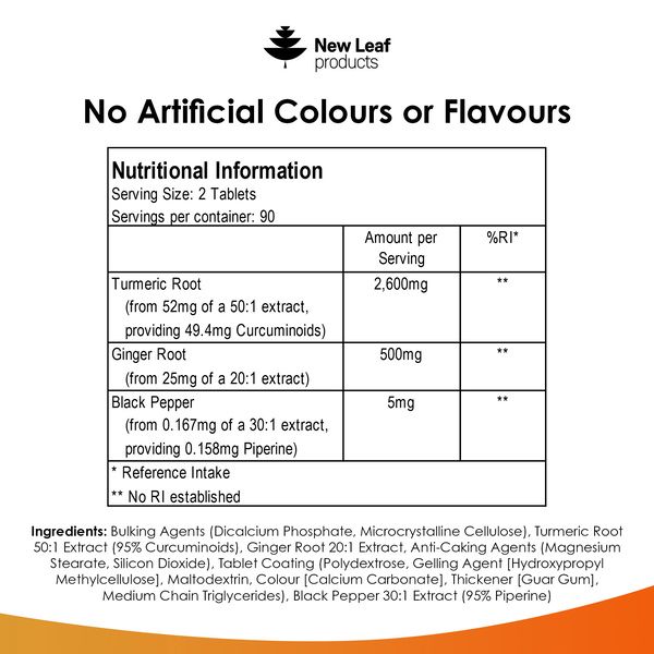 New leaf health Turmeric Tablets 2600mg with Black Pepper & Ginger - 95% Curcumin Extract - 180 Turmeric and Black Pepper Tablets (3 Months) image 6
