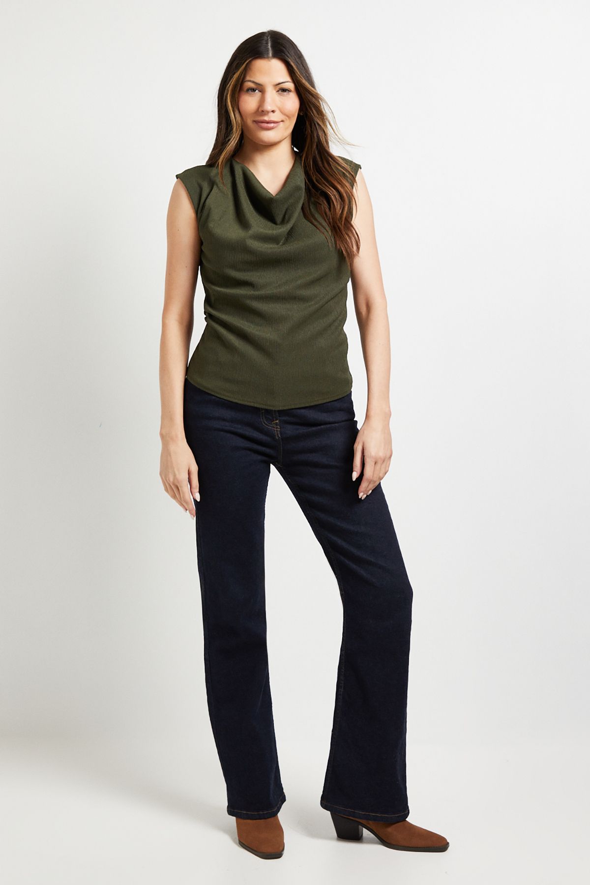 Principles Textured Jersey Cowl Front Top Khaki image 2