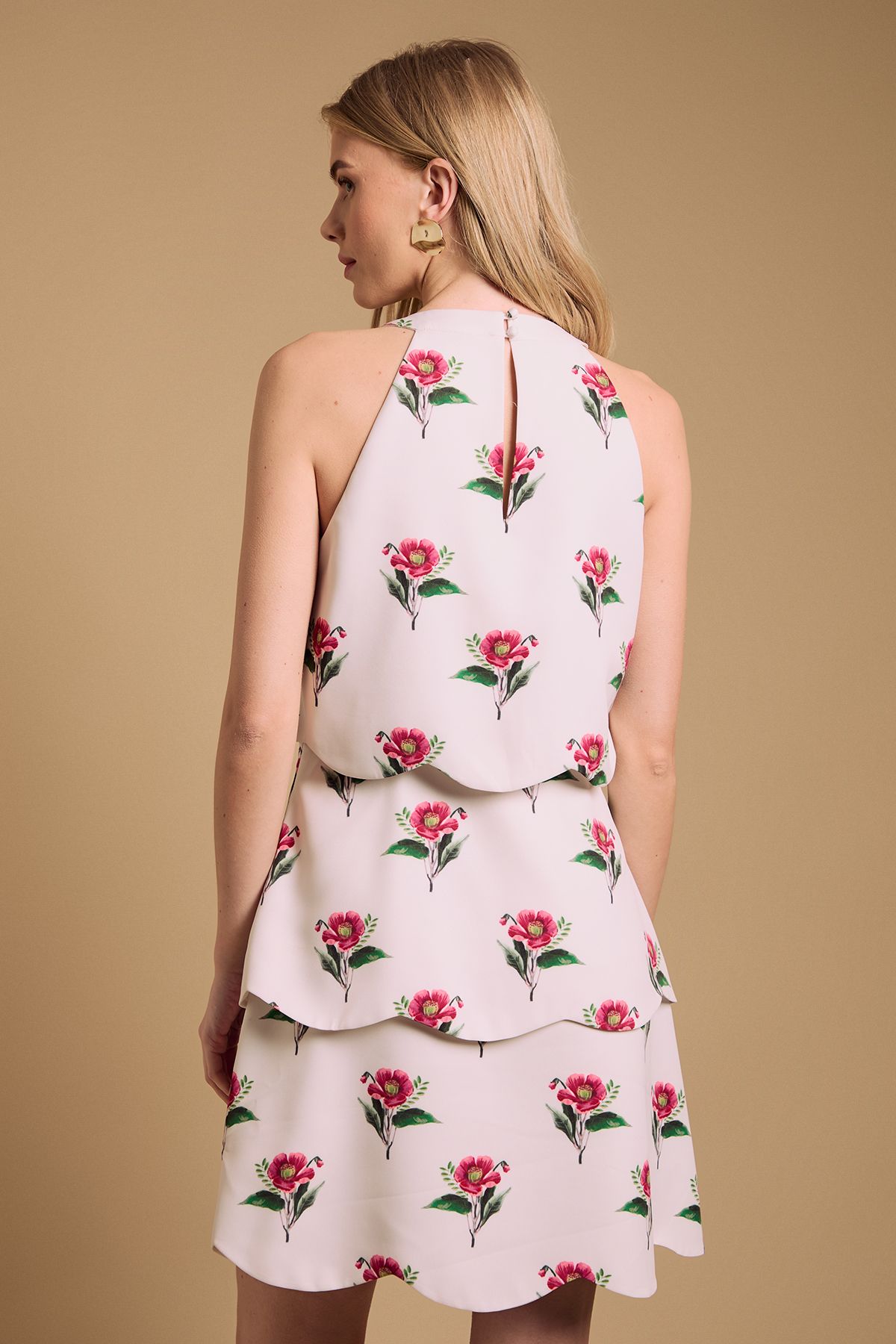 Oasis Scallop Tier Mini Halterneck Dress Ivory image 3