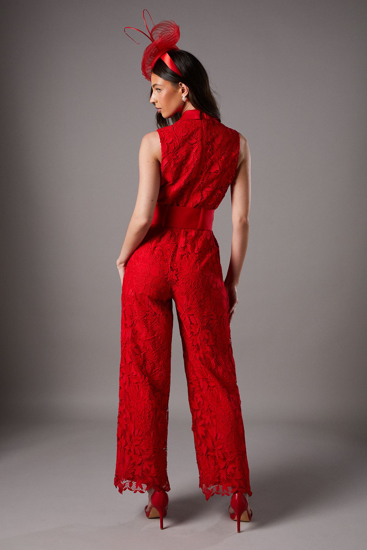 Coast Lisa Tan Lace Belted Jumpsuit Red image 3
