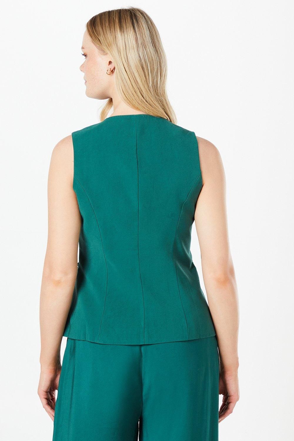 Oasis High Neck Tailored Linen Waistcoat Teal image 3