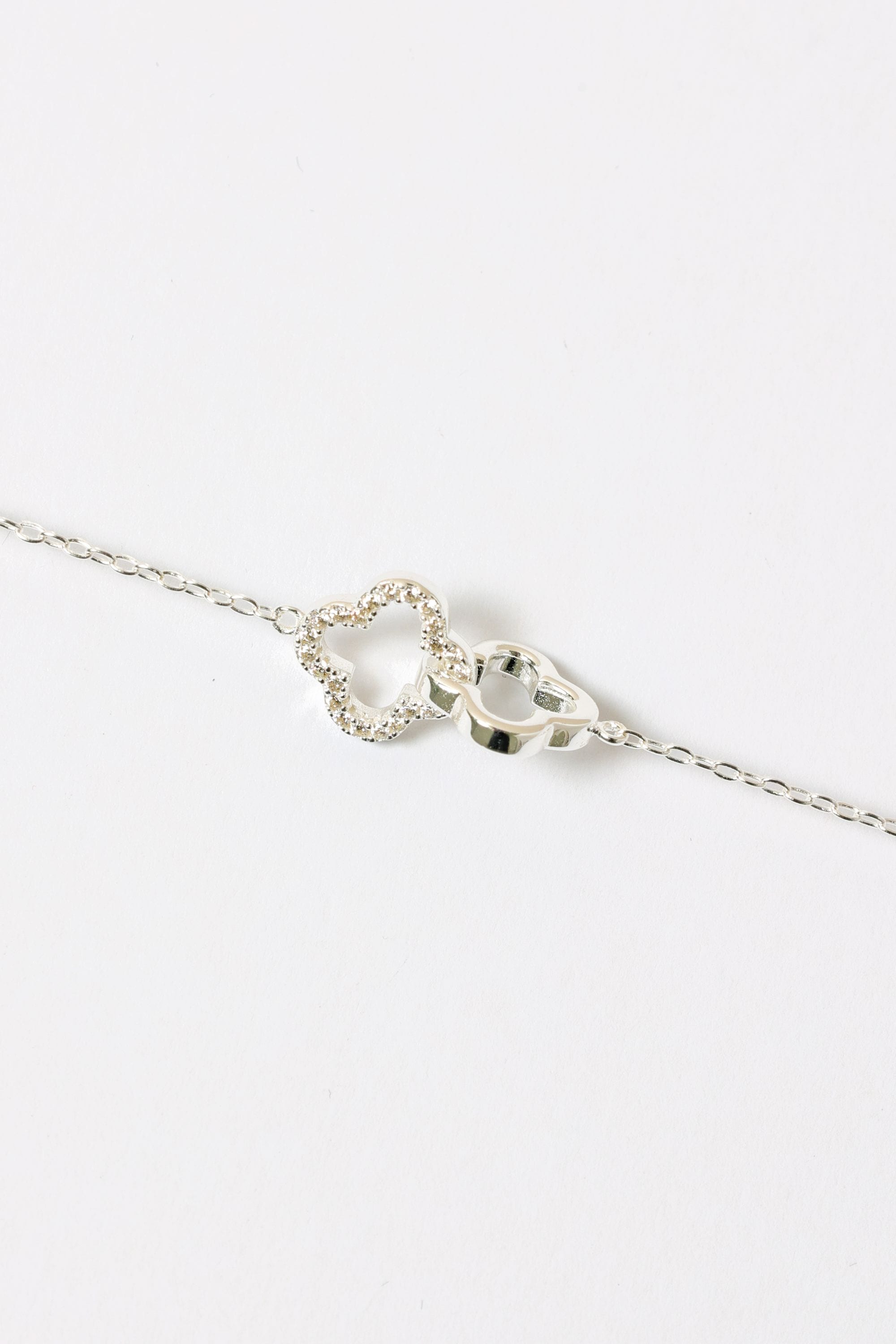 Simply Silver Sterling Silver 925 Pave Clover Interlink Necklace image 5