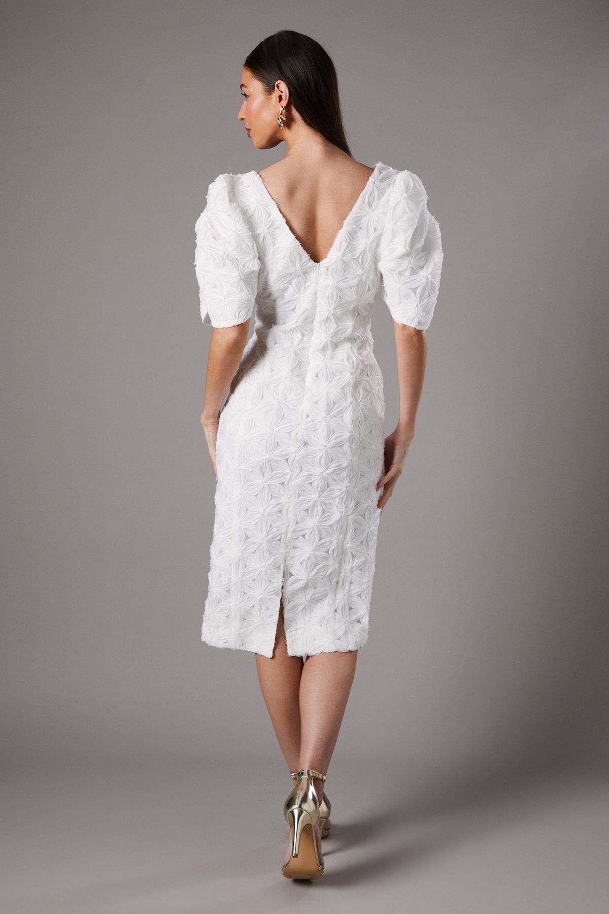 Coast Floral Pleated Sleeve Pencil Dress Ivory image 3