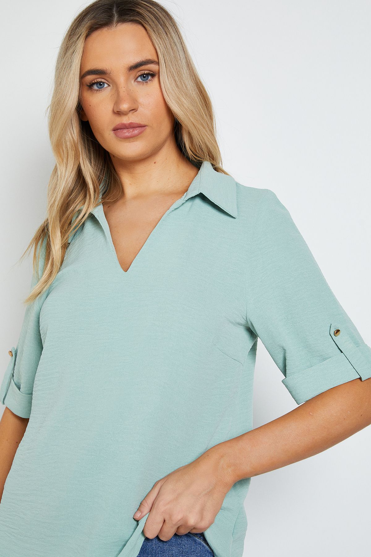 Dorothy Perkins Relaxed Collar Shirt With Tab Sleeve Sage image 4