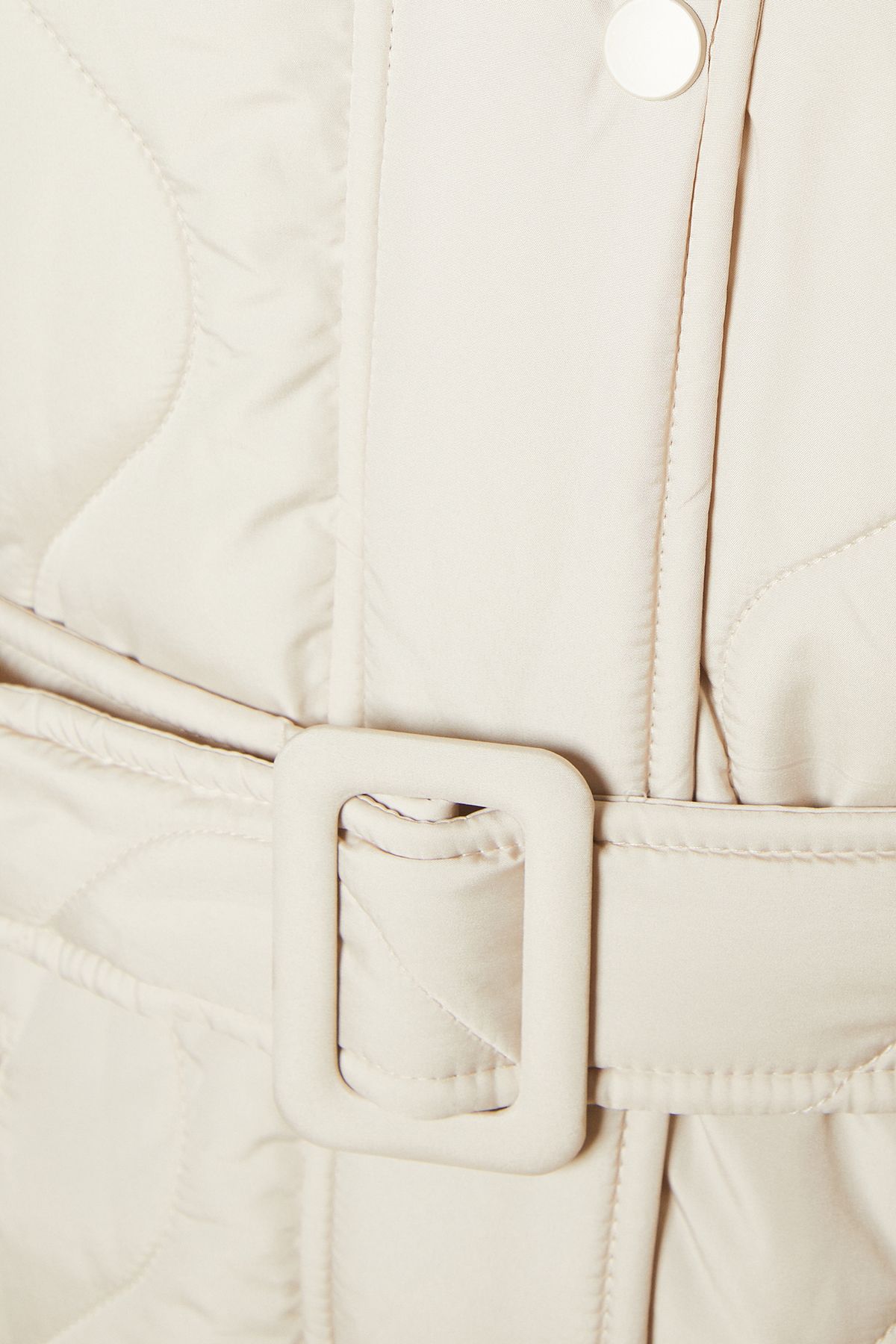 Dorothy Perkins Self Covered Button Quilted Padded Puffer Midi Coat Stone image 5