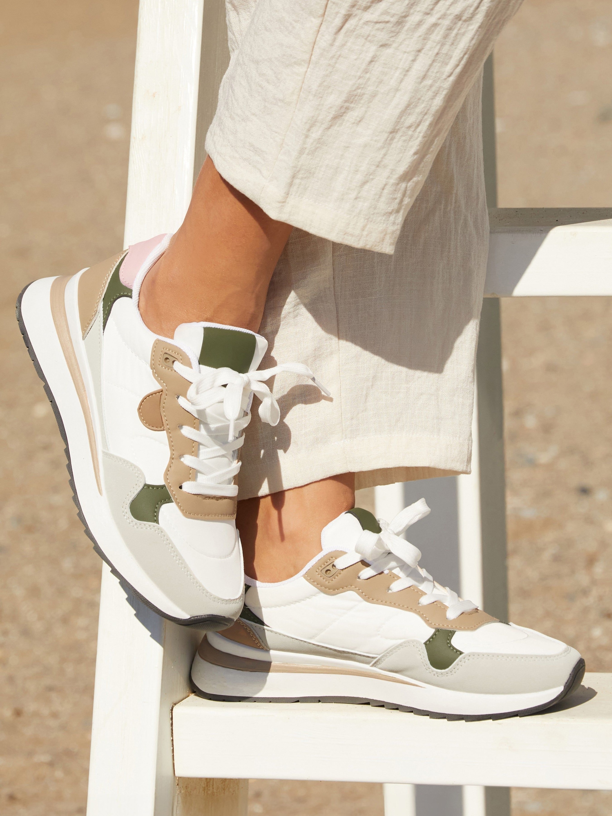 Linzi Clapham Beige Two-Tone Wedged Trainer image 2