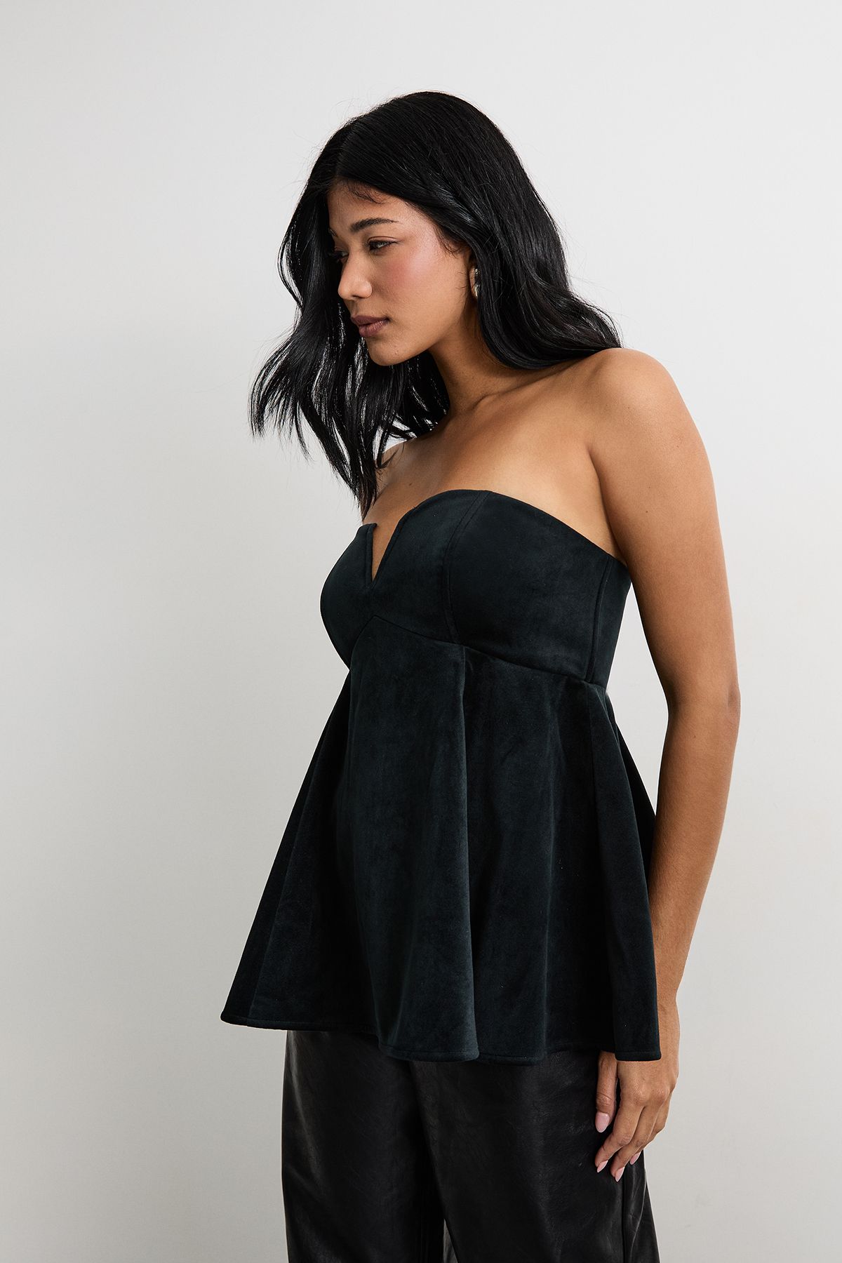 Warehouse Bonded Velvet Tailored Bustier Top Black image 4