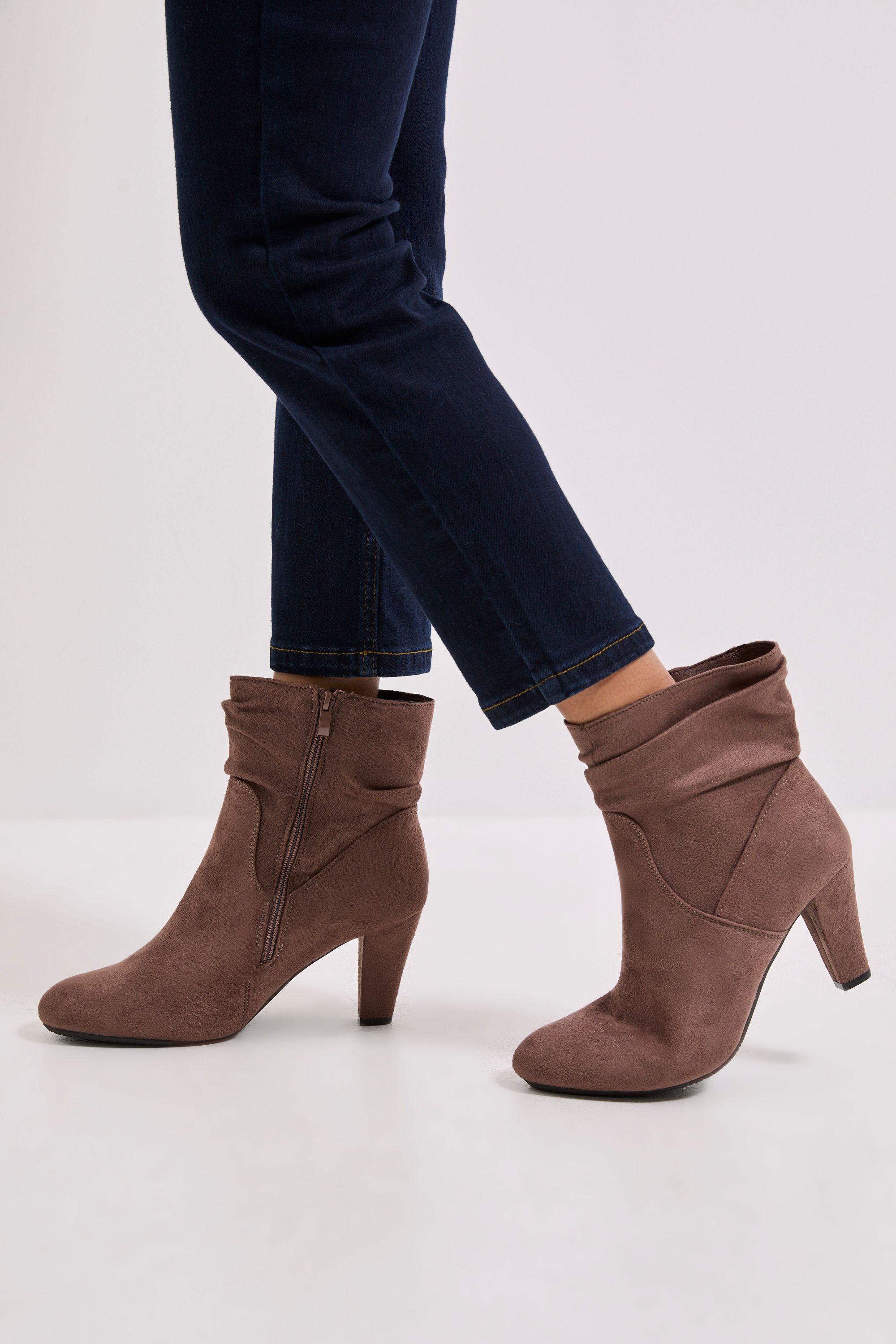 Dorothy Perkins Ally Faux Suede Ruched High Heeled Ankle Boots Taupe image 2