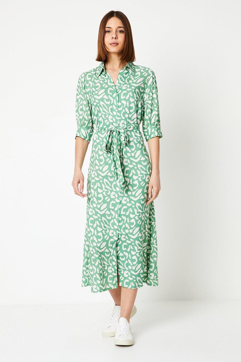 Dorothy Perkins Green Animal Midi Shirt Dress Green image 2