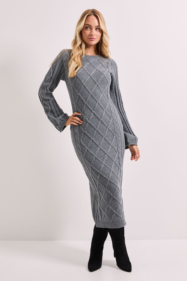 Dorothy Perkins Cable Detail Midi Dress Grey Marl