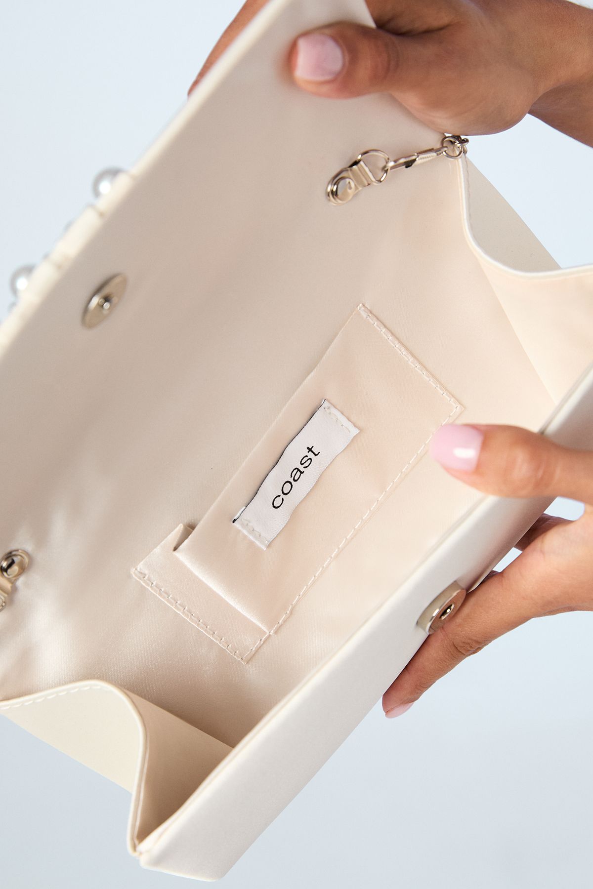 Coast Bridal Mandolin Satin Pearl Brooch Clutch Bag Ivory image 3