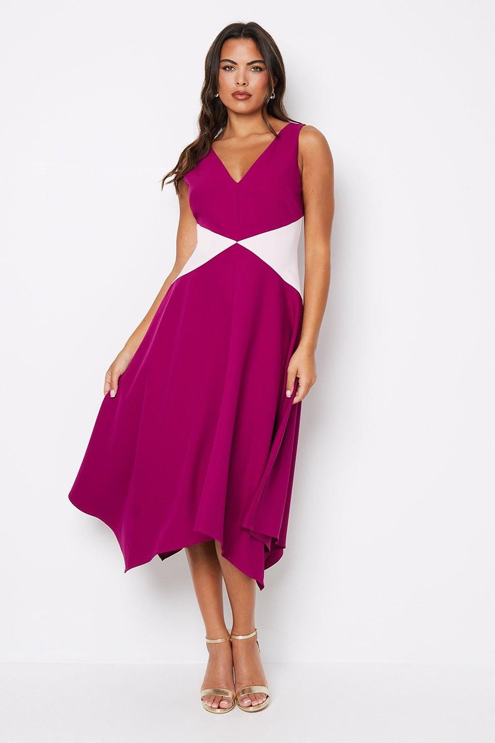 Coast Colour Block Drape Skirt Midi Dress Magenta image 1