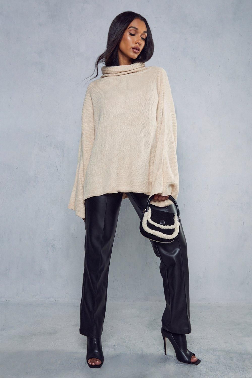 MissPap Oversized Turtle Neck Jumper Stone image 4