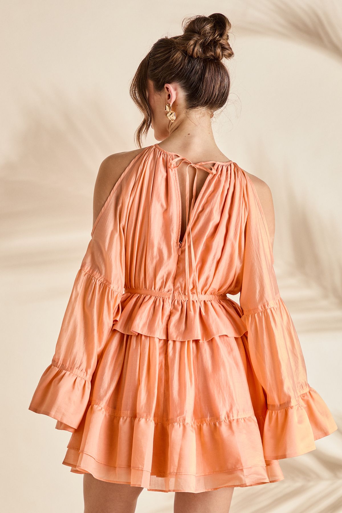 Coast Halter Neck Long Sleeve Organza Mini Holiday Dress Peach image 3