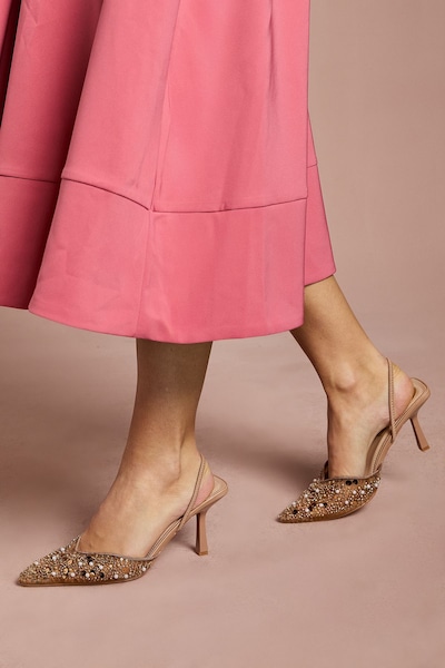 Coast Trinnie Faux Leather Sequin Mesh Medium Stiletto Heel Court Shoes Beige