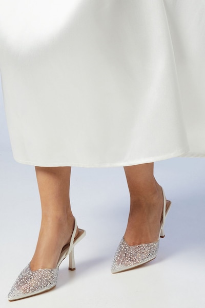 Coast Bridal Wide Fit Tilly Faux Leather Diamante And Pearl Sling Back Pointed Court Shoes White